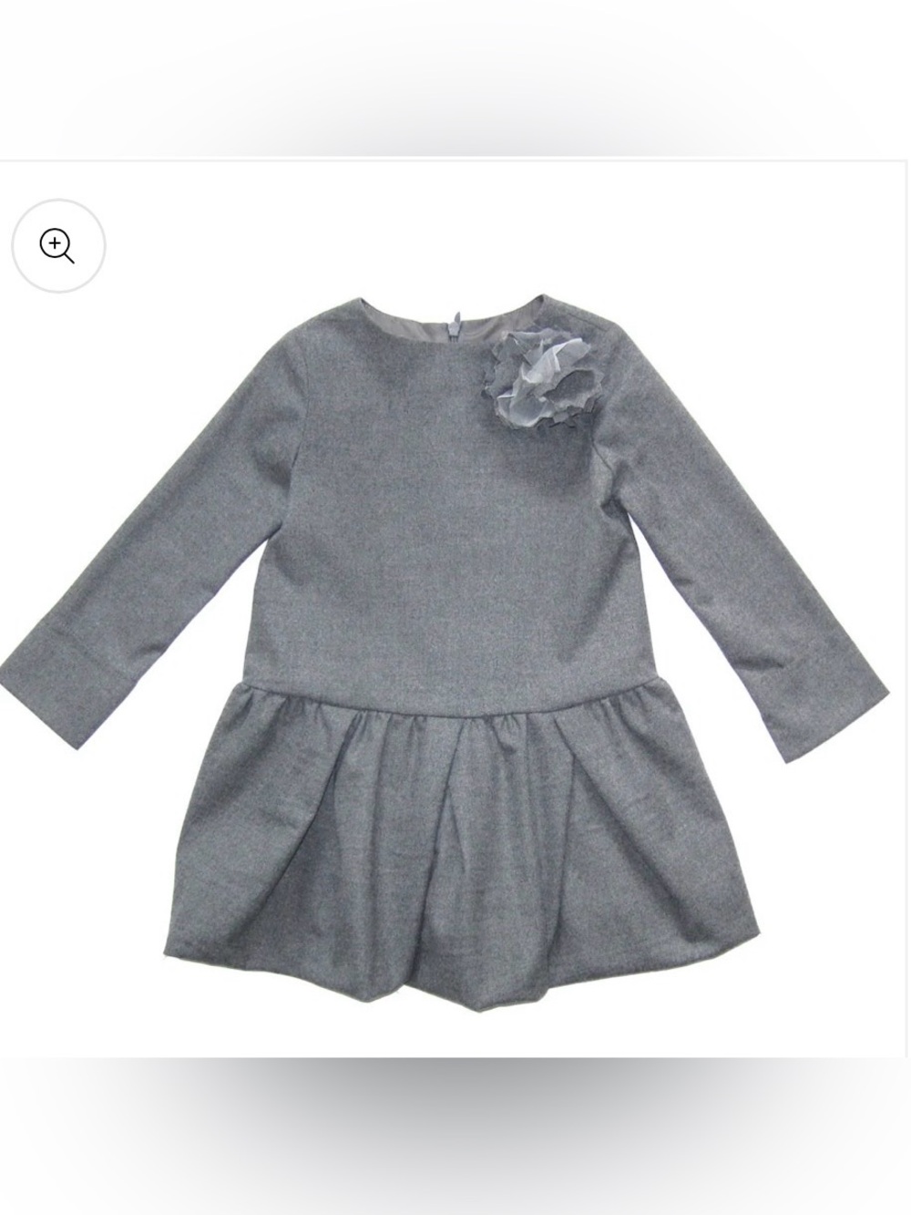 Girls' Long Sleeve Gray Dress with Floral Accent